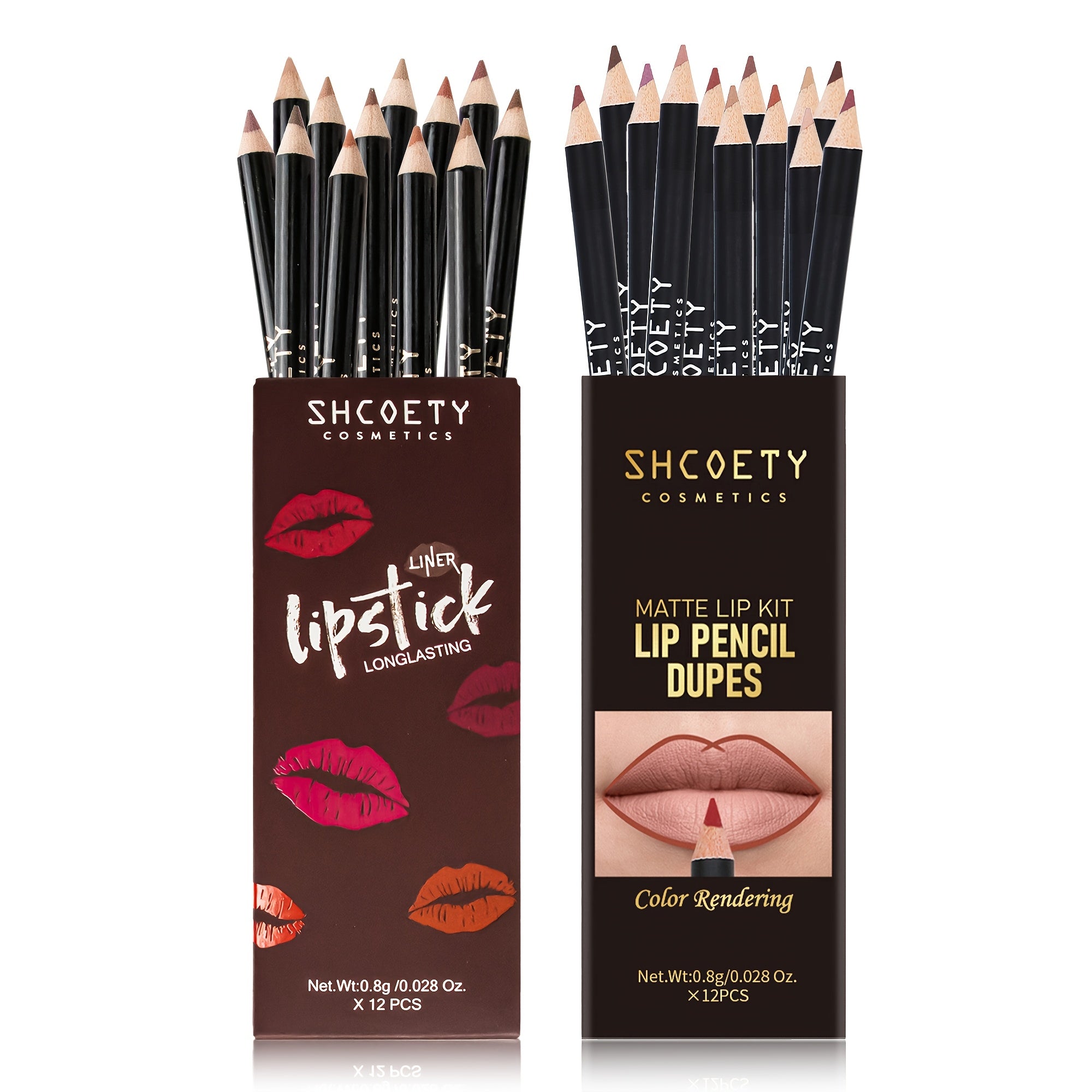 24pcs SHCOETY Matte Lip Pencil Set, Velvet Non-Stick Cup Lip Liner Duplicates, Mixed Color System, Long-Lasting Lipstick Contour Kit